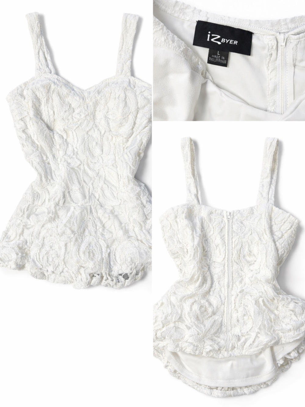 Vintage 2000s White Floral Lace Peplum Tank